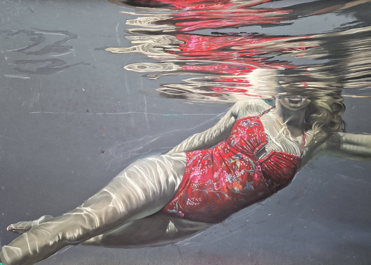 I've now completed the reflections above her - just the background water left! To see that reflective quality come to life above her head has been such a beautiful transformation ❤️. I really do adore painting women in water.

Model: @stompycole
#swimming #swimmer #unisoncolour