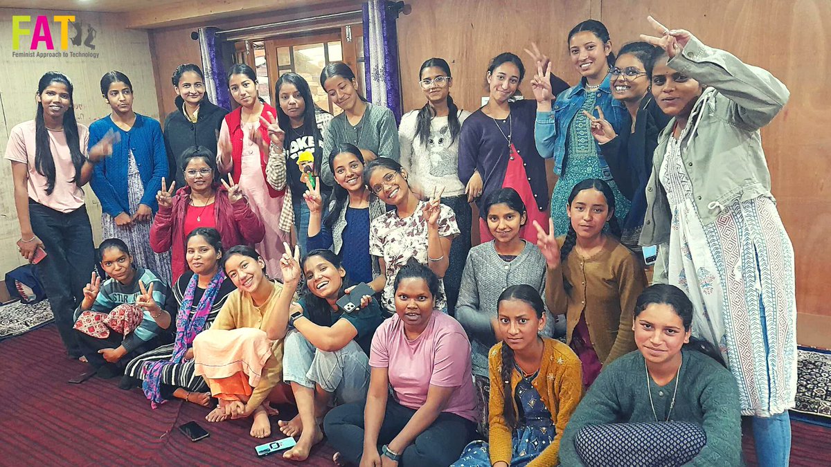 15 young learners, 7 Leaders in training, and 2 Champions from our Delhi office - that's what our feminist network looks like!  And everyone in this photo has the same goal - to master tech skills and stand on their own two feet.