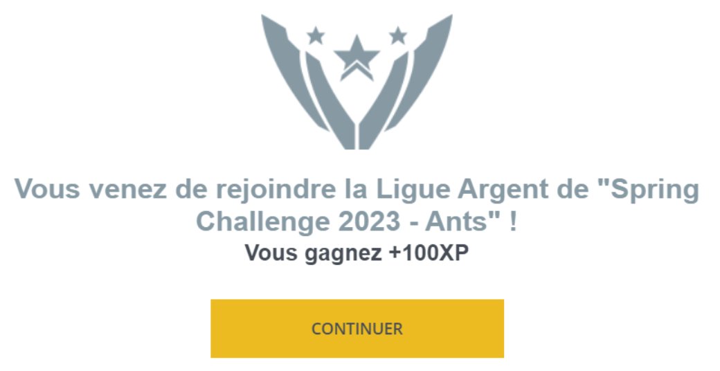 Bisou93's tweet image. 3me session @societegenerale de #MobProgramming sur le #SpringChallenge2023 de @CodinGame
On avait laissé notre bot tout en haut de la ligue de Bronze. Et on a eu la joie de constater qu'on avait été poussés en ligue d'Argent par d'autres joueurs 😃