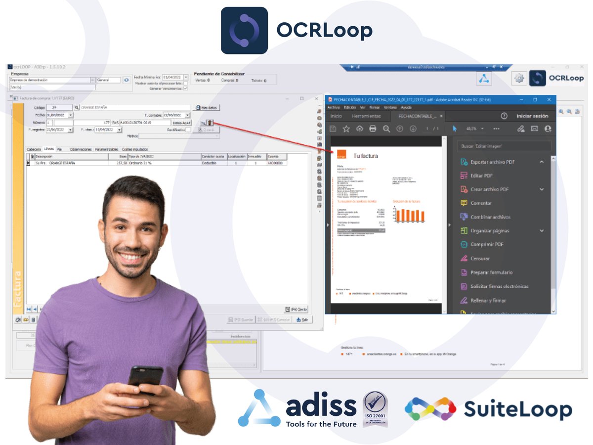 ADISSInforma's tweet image. En @adiss estamos encantados de ayudar a empresas y despachos con nuestra solución #OCRLoop para una correcta gestión de las facturas y un importante ahorro de tiempo.
¿Te unes a la familia #suitelooop?🤝 ocrloop.es 
#automatización #productividad #rentabilidad