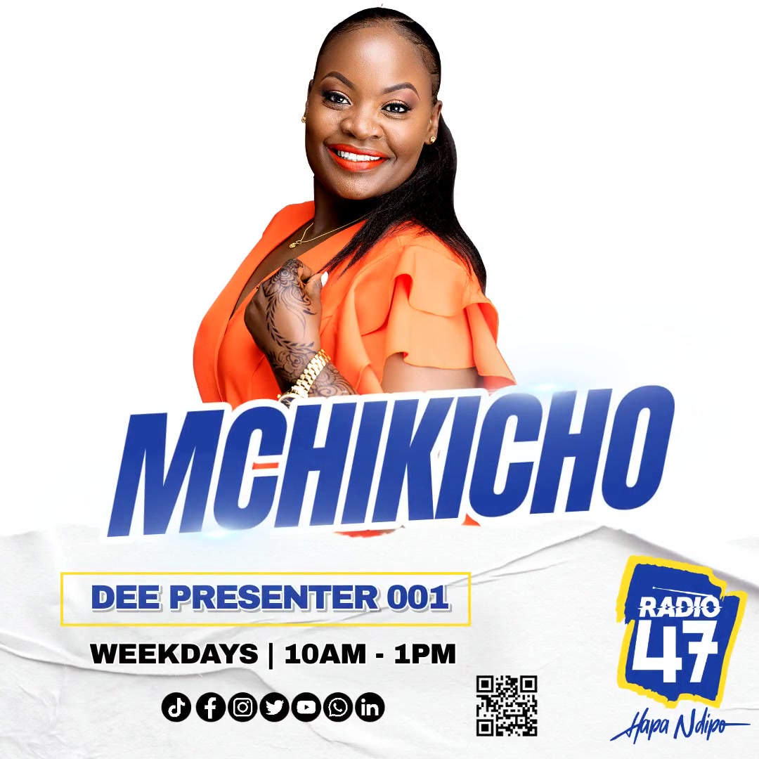 Radio 47 (@radio47_kenya) on Twitter photo Jiunge naye Presenter 001 <a href="/DEE_RW/">DeePresenter001</a> kutoka 10-1 pm kila Mon-Fri upate mautamutamu. #MchikichoNaDee
92.9 Mombasa · 101.2 Kisumu · 103.0 Nairobi · 100.9 Eldoret · 92.9 Malindi · 97.9 Meru · 99.9 Kisii · 92.1 Nakuru · 97.3 Nyeri · 92.1 Laikipia · 93.4 Narok · 104.3 Webuye Jiunge naye Presenter 001 <a href="/DEE_RW/">DeePresenter001</a> kutoka 10-1 pm kila Mon-Fri upate mautamutamu. #MchikichoNaDee
92.9 Mombasa · 101.2 Kisumu · 103.0 Nairobi · 100.9 Eldoret · 92.9 Malindi · 97.9 Meru · 99.9 Kisii · 92.1 Nakuru · 97.3 Nyeri · 92.1 Laikipia · 93.4 Narok · 104.3 Webuye