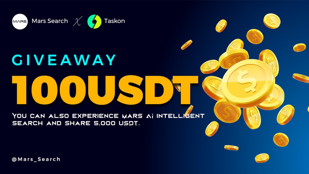 Mars_search⚡ (@mars_search) on Twitter photo 🎉 Celebrating the launch of Mars V2, MarsSearch and Taskon have teamed up for an exciting giveaway!
🥳 We launched a campaign <a href="/taskonxyz/">TaskOn | Ultimate Web3 Community Growth Platform</a> !
🚀 Join now for a chance to win big!
💵 $100 Bonus
👇 Join now:
taskon.xyz/campaign/detai…
#MarsSearch #Giveaways #Airdrops 🎉 Celebrating the launch of Mars V2, MarsSearch and Taskon have teamed up for an exciting giveaway!
🥳 We launched a campaign <a href="/taskonxyz/">TaskOn | Ultimate Web3 Community Growth Platform</a> !
🚀 Join now for a chance to win big!
💵 $100 Bonus
👇 Join now:
taskon.xyz/campaign/detai…
#MarsSearch #Giveaways #Airdrops