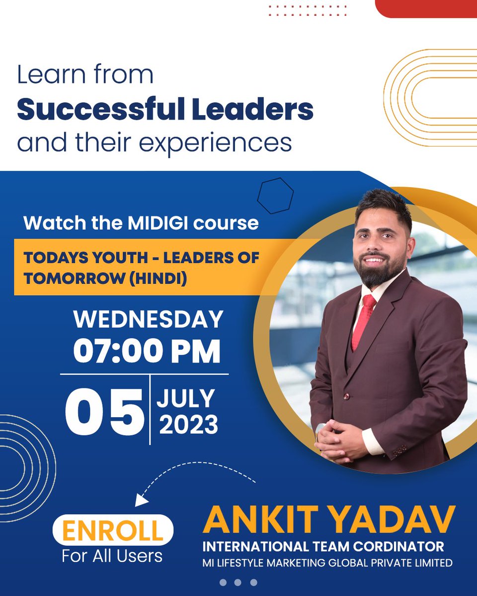 Join Ankit Yadav's MiDigi Course, 'Today's Youth-Leaders of Tomorrow,' and embark on an exciting path to success. 
bit.ly/3pdJjqE
#MDW #business #entrepreneur #marketing #workfromhome #motivation #success #Elearning #lifestyle #money  #inspiration