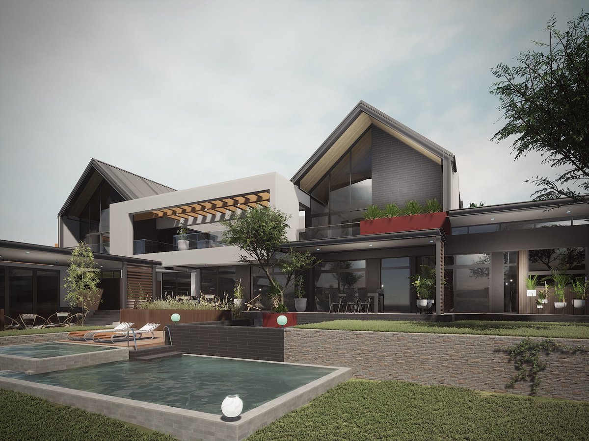 1/2. Happy to share images of House Alouis at Umwinsidale, the culmination of a thorough iterative, creative design process. Sloping site and split levels. Indoor outdoor living. Natural light. Views. Pool house, gym and firepit.