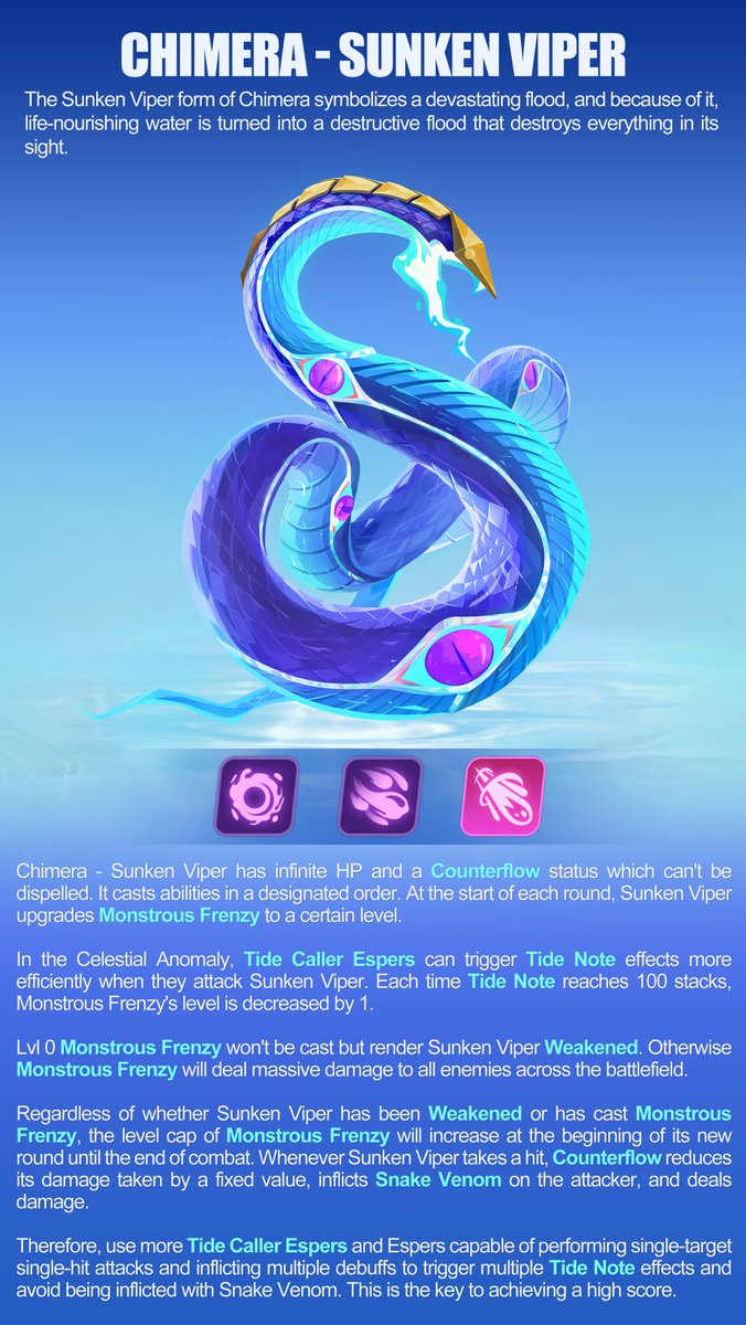 dislyte's tweet photo. Celestial Anomaly Phase 3

Chimera's Sunken Viper form and The Scorch Messenger will be available during the Celestial Anomaly - Withering Flame event in version 3.2.6. Don't miss the chance to get familiar with these powerful Miramon!

#Dislyte #シンネオ #디스라이트 #众神派对 https://t.co/CQnlAq905I
