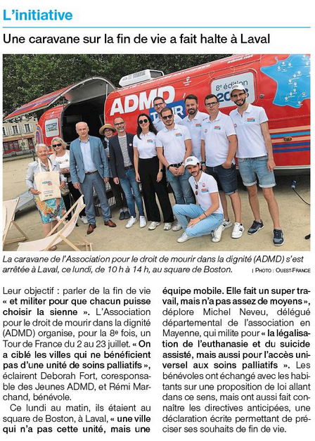 #Laval 📰 Dans <a href="/OuestFrance53/">Ouest-France 53</a> > Les <a href="/jeunesadmd/">Les Jeunes ADMD</a> traversent les 19 départements métropolitains  dépourvus d’unité de #SoinsPalliatifs, pour alerter sur les inégalités  territoriales concernant l’accès aux #SoinsPalliatifs. #FindeVie #Santé #AdmdTour 
 admd.net