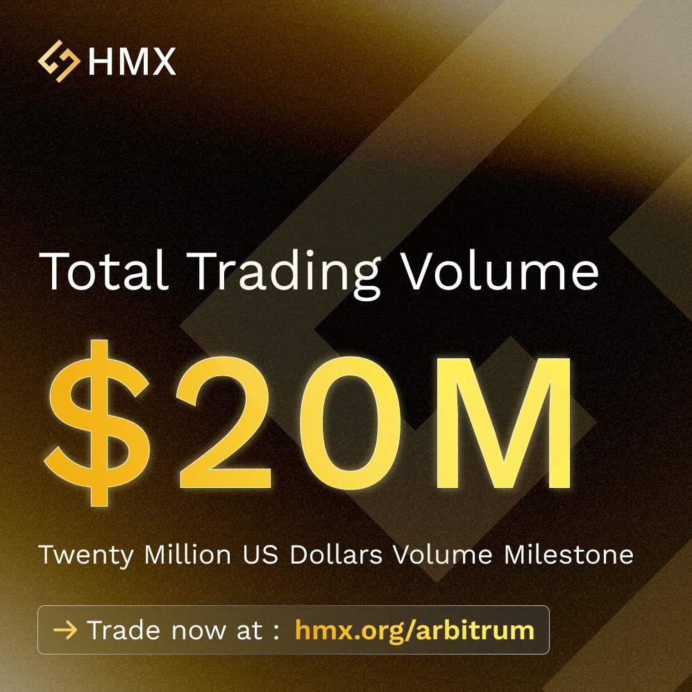$20M Total Trading Volume ✅

Thank you for your support, Dragons! 🐉

Now, on to the next milestone! 🫡

Trade limitless 📈: hmx.org/arbitrum

#RealYield #Arbitrum $ARB #PerpDEX #DeFi #Airdrop