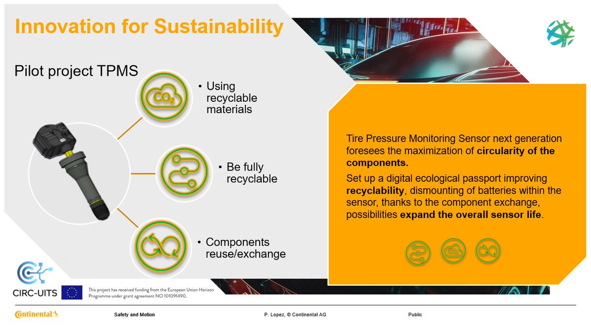 Circuits_eu's tweet photo. Get to know our project partner,  Continental's - a leading automotive supplier for 150 years - new  innovation for sustainability pilot project for Tire Pressure Monitoring  System.

https://t.co/HGsehiQzbF https://t.co/wYSycoYMbM