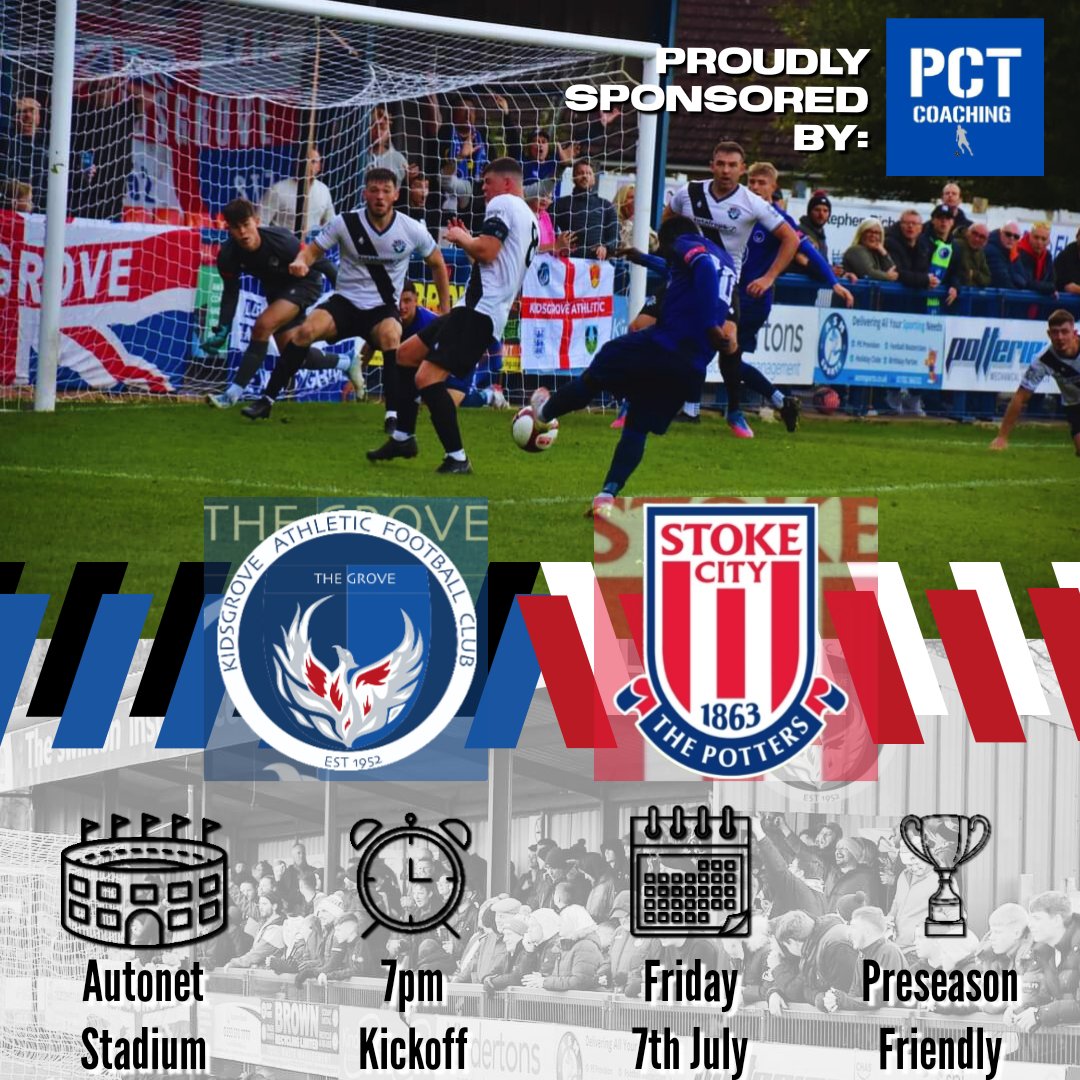 OfficialKAFC's tweet photo. 📅 Friday Night 👈
⏰️ 7pm Kickoff
🏆 Pre-season Friendly
💰 £10 Adults, £5 Concessions, U16s £2, U12s Free
🆚️ @stokecity XI
🏟 Autonet Stadium
💙 We.Are.Grove!
#football #soccer #sports #futbol #fifa #sport #like #follow #fanzone #lovefootball  #midlands https://t.co/xu5WIQAKFF