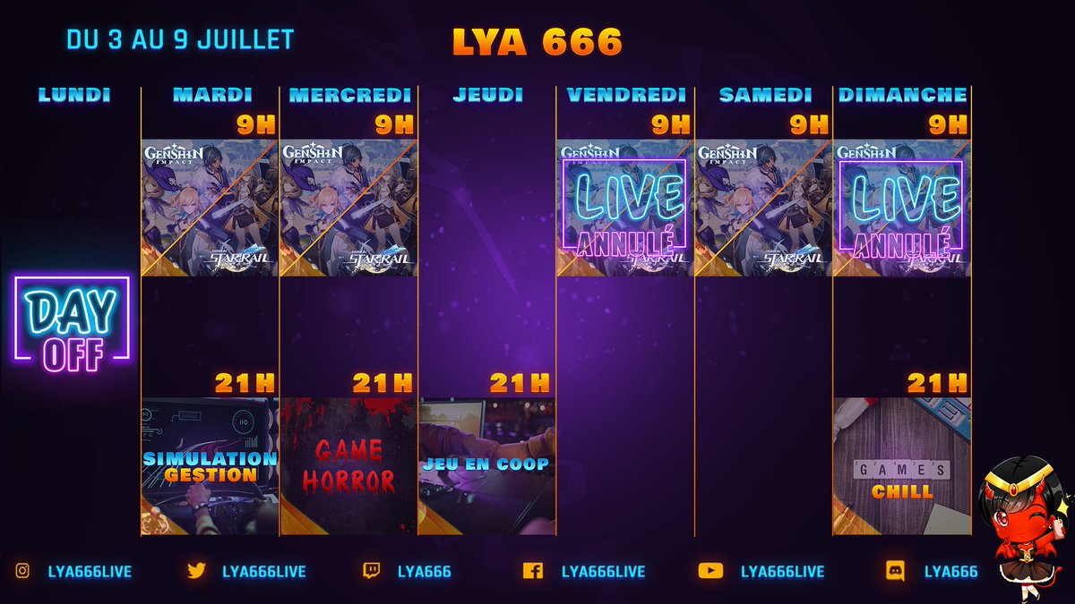 Coucou tout le monde petit changement de planning 😁