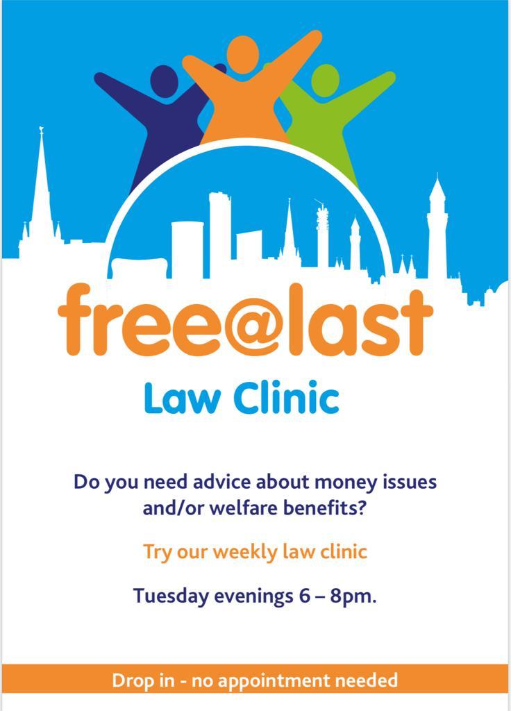 Law Clinic
Every Tuesday at free@last 6pm-8pm we have a group of great volunteers from Gowlings that are here to offer any legal advice regarding money issues or any benefit queries that you may have.
Will this benefit you? 
#LawClinic #DebtAdvice