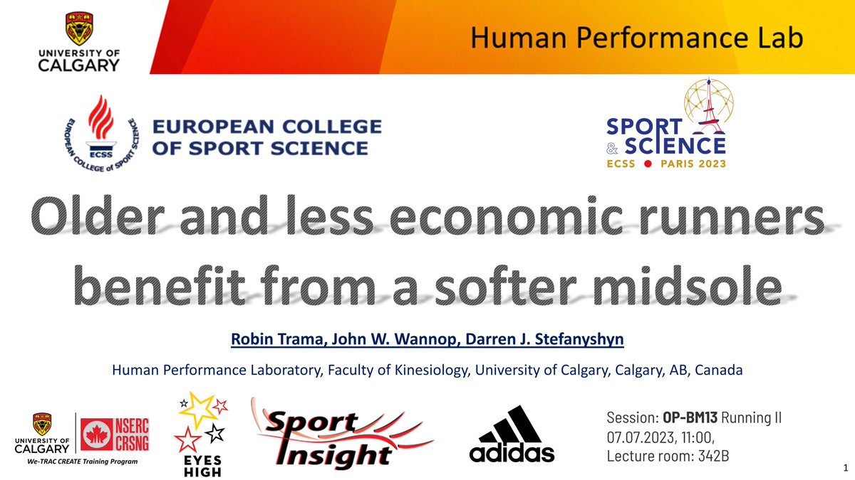 RobinTrama's tweet photo. Excited to be presenting at
@E_C_S_S #Paris this Friday morning in the #running II session. Come to see some of our work done at the Human Performance Lab @uofcknes #shoe #midsole #adidas #ECSS2023 https://t.co/33yexRSGhP