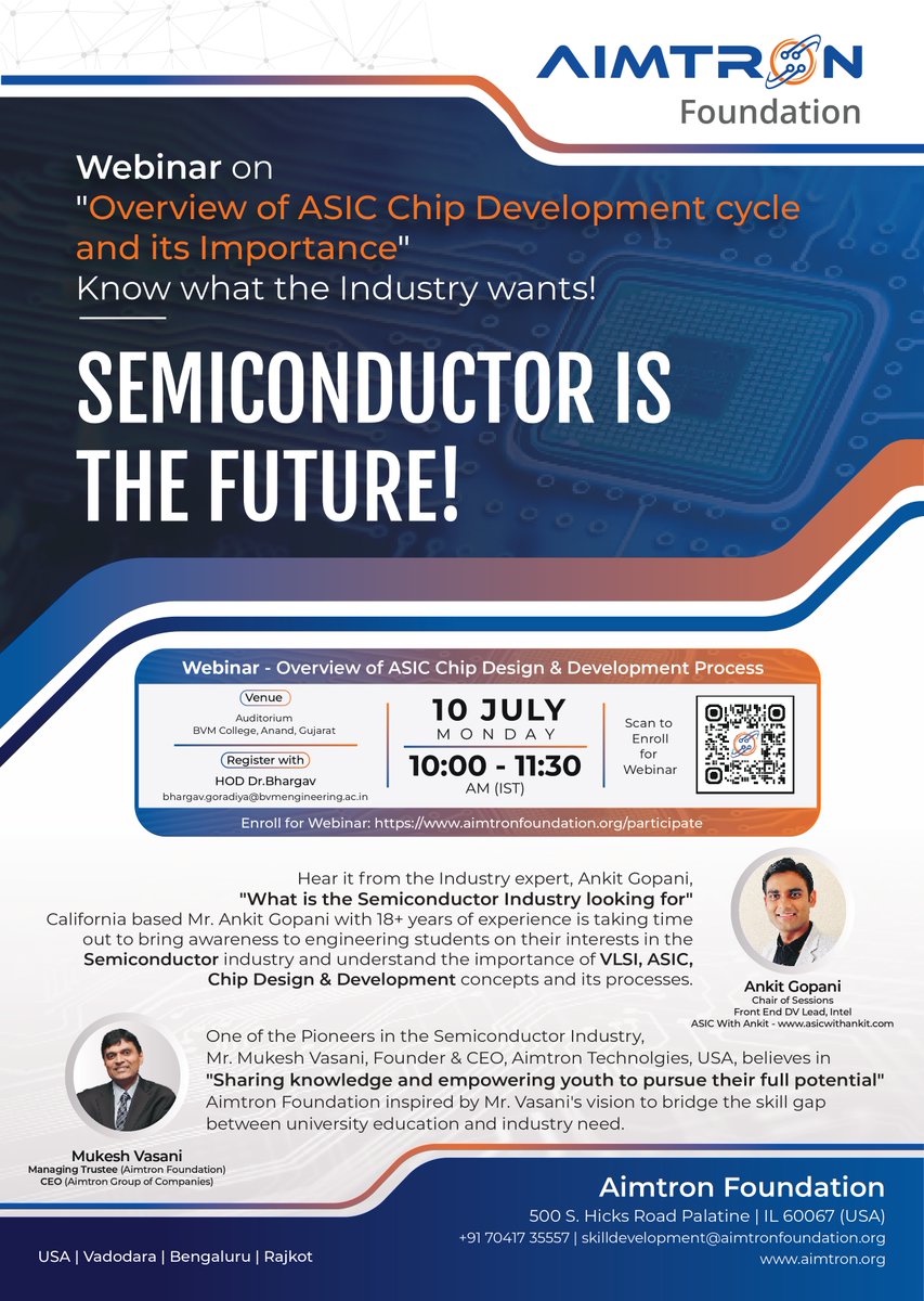Aimfoundation_'s tweet photo. This #webinar series aims to reach across #universities, across geographies....Let's hear from Industry expert....what's new; what's happening in the #semiconductor sector!!

@aimtronindia @aimtronTech
#technology #growth #growth #future #jobs #webinar #electronics https://t.co/BC5GSdvpEr