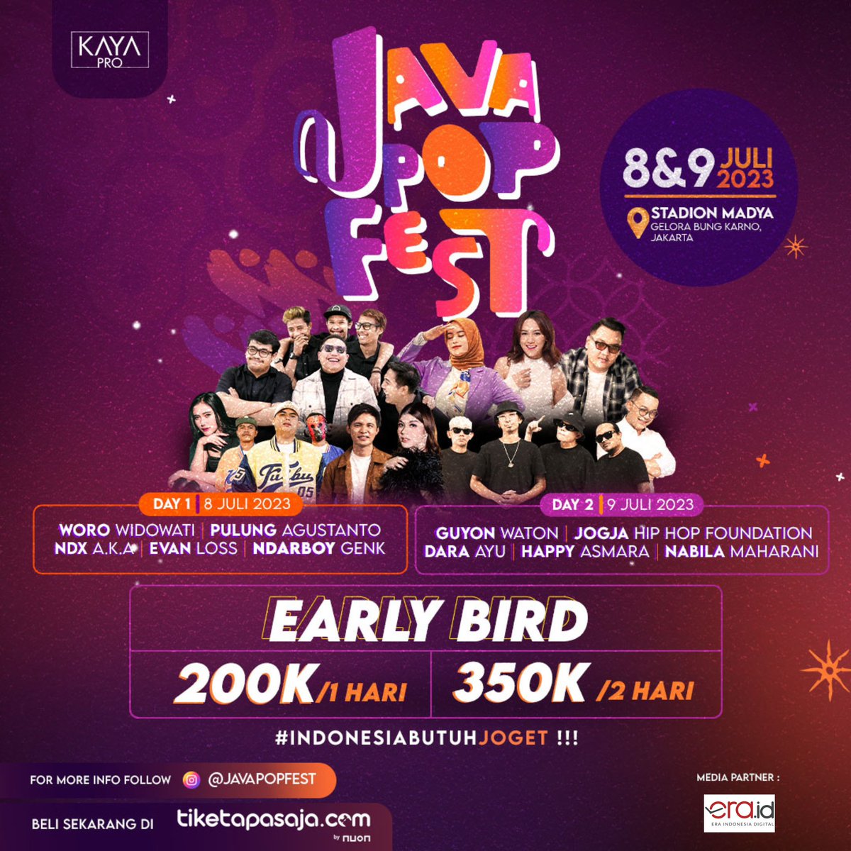 eradotid's tweet photo. Udah pada beli tiket nya @JavaPopFest beluum? 

Yuk buruaan... udah menipiss loohh!

Jangan sampai ketinggalan yaa Java Pop Fest
8 & 9 Juli di Stadion Madya,

Buruan sikat tiketnyaa!

Pembelian tiket resmi: Tiketapasaja

#JavaPopFest #JavaPopFestival #IndonesiaButuhJoget #GeloraAmbyar