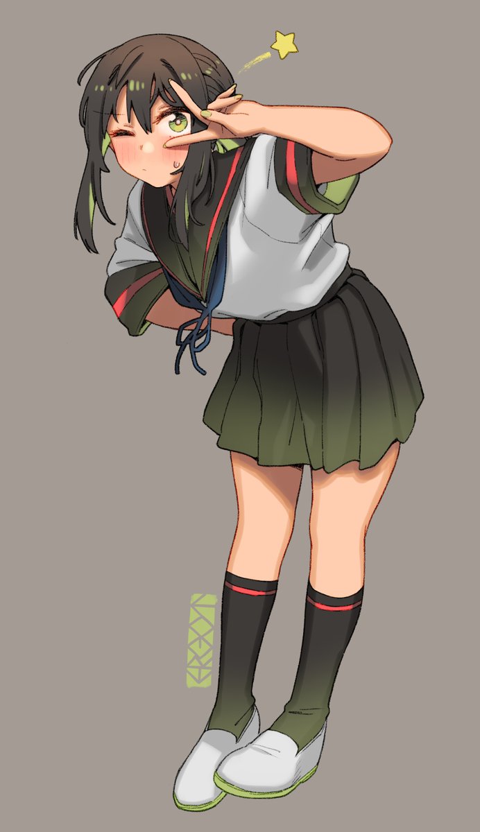fubuki (kancolle) ,fubuki kai ni (kancolle) 1girl solo skirt school uniform pleated skirt serafuku sailor collar  illustration images