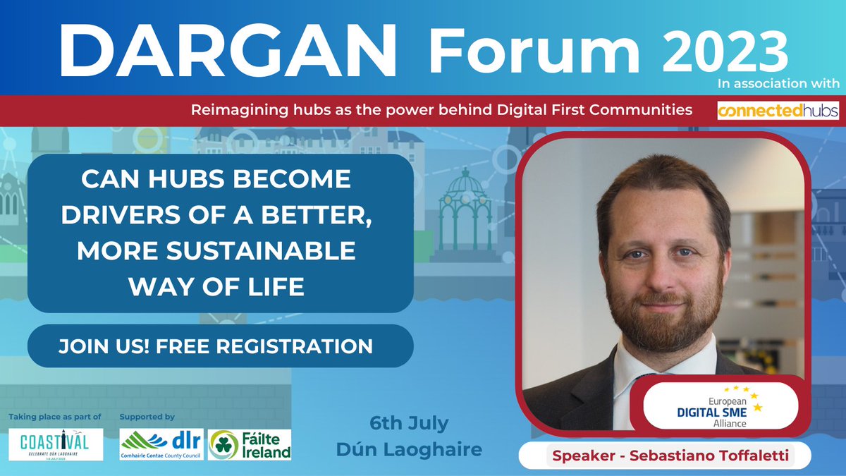 EUdigitalsme's tweet photo. DIGITAL SME Secretary General @sebastianobxl will be speaking at the #DarganForum with MC @EoinKCostello this Thursday, a national discourse on #DigitalFirstCommunities.
For more information and free registration see 👇
https://t.co/ht8bOdiGtH https://t.co/HYhEWfoEMN