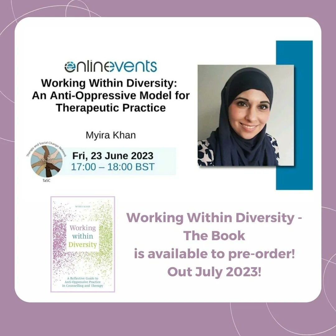 ICYMI: My talk on #WorkingWithinDiversity - An Anti-Oppressive Model for Therapeutic &amp; Coaching Practice. The video is now live to watch in full: buff.ly/3NCbGXJ 
Order the book (with 20% off!) use code MYIRA20 at buff.ly/3XDEId8  
#WorkingWithinDiversity