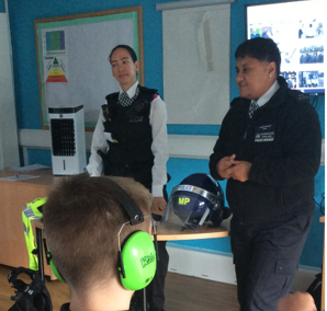 Safer Schools visited <a href="/JfkSend/">JFK Special School</a> &amp; gave a presentation for careers week.  They engaged with 40 pupils, who had fun trying on all the different types of police uniforms, &amp; looking around a marked police vehicle.
One of the pupils made a lovely thank you card for the officers.