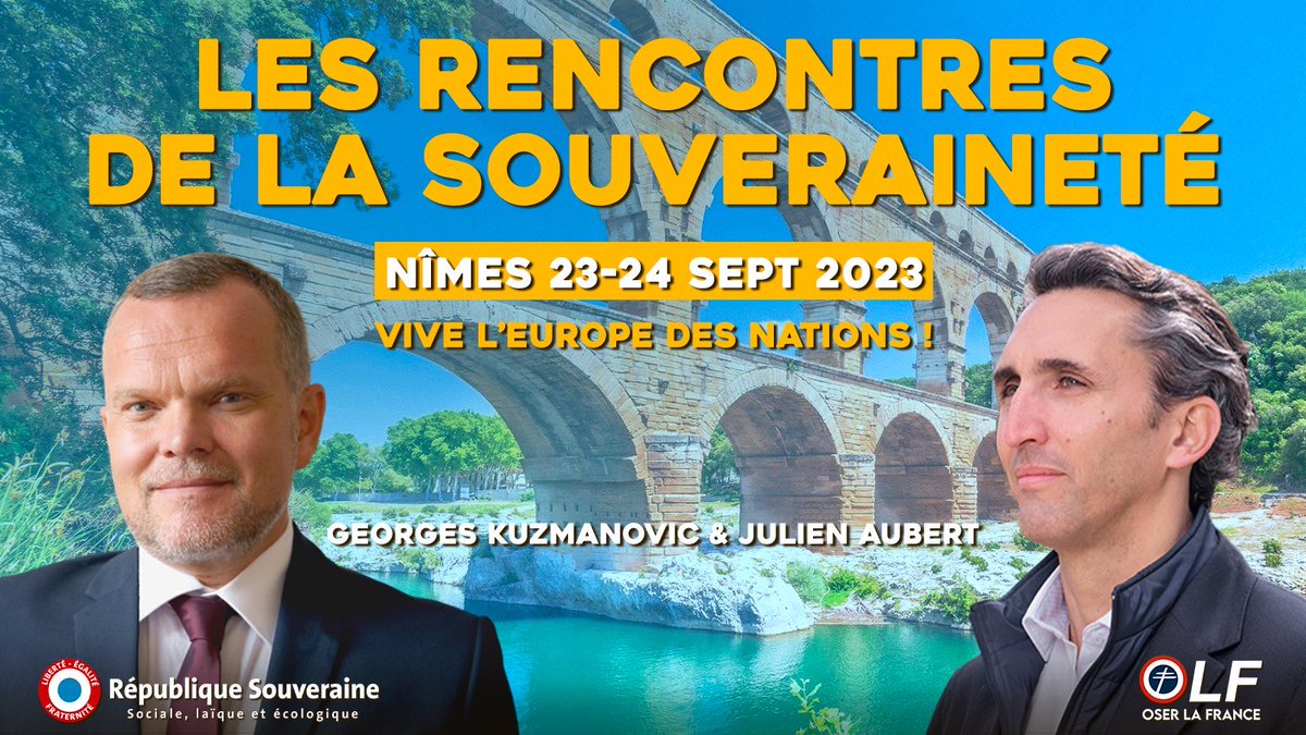 🚀 C’est parti !

RDV les 23/24 septembre pour "Les Rencontres de la Souveraineté" à Nîmes, un rendez-vous inédit conjoint avec <a href="/RSouveraine/">République souveraine</a>. 
Des personnalités politiques, des débats sur la souveraineté, l'énergie, l’ordre républicain…
POUR RÉSERVER ➡️ oserlafrance.fr/inscription-rs…