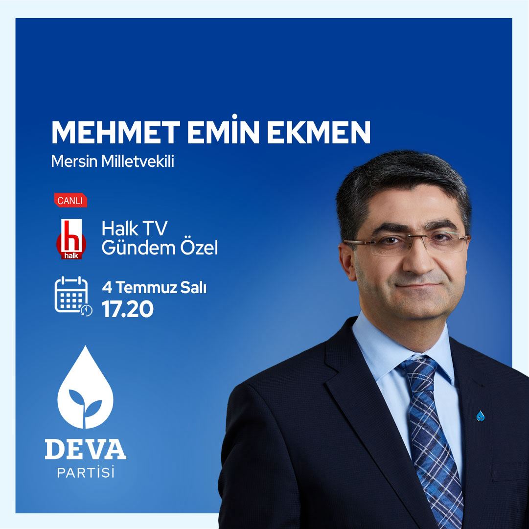 💧🌱 Mersin Milletvekilimiz <a href="/emin_ekmen/">Mehmet Emin Ekmen</a> 4 Temmuz Salı,

🗓 BUGÜN

🕰 17.20'de

📺 <a href="/halktvcomtr/">Halk TV</a>’de <a href="/soreldagistanli/">sorel dagistanli</a> ile "Gündem Özel" programında gündemi değerlendirecek.