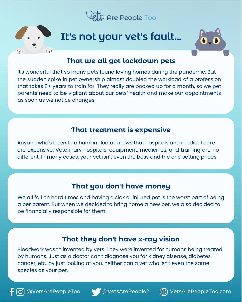 When I think one of my pets may need the vet, I can't help but worry, because the cost of *everything* is so high right now &amp; I'm working 200 hrs/mo just trying to survive. But worry is no excuse for trying to blame the vet for things out of their control
bit.ly/vapt-nyvf