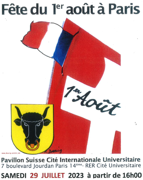 AmbSuisseParis's tweet photo. 🎇Venez nombreuses et nombreux pour célébrer la fête nationale 🇨🇭 à la @Fondationsuisse de la Cité internationale universitaire de #Paris

➡️Suissesses et Suisses, amies et amis de la #Suisse 🇨🇭, rendez-vous le 29 juillet 2023 à partir de 16h.

#fetenationale #1eraout https://t.co/RD7ZL4pEiL