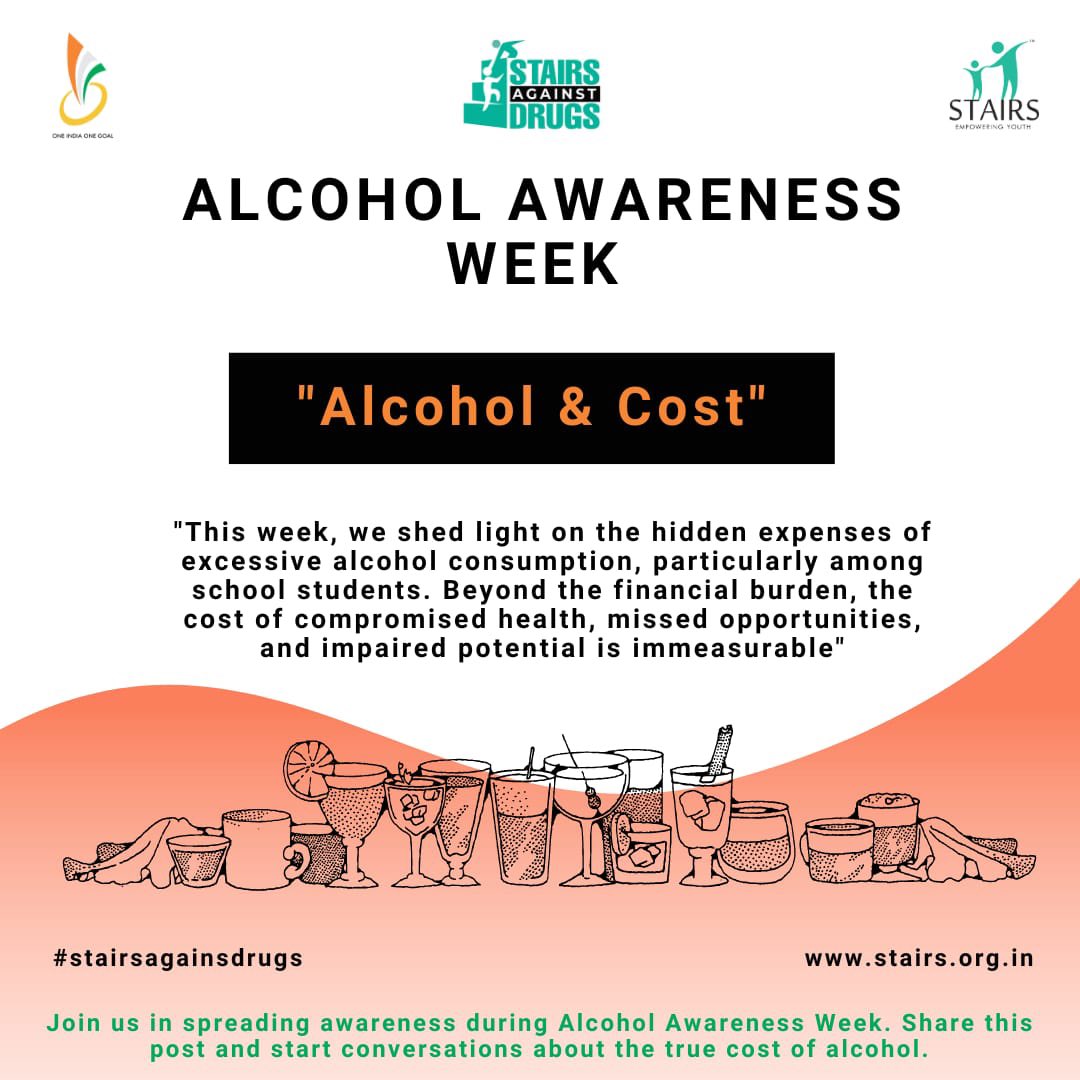 StairsNGO's tweet photo. Join us in spreading awareness during Alcohol Awareness Week. Retweet this post and start conversations about the true cost of alcohol
 #AlcoholAwarenessWeek  #awareness #awarenessinaction #AwarenessCampaign #stairsagainstdrugs #ngostairs #oneindiaonegoal https://t.co/5bwDUqz9Sa