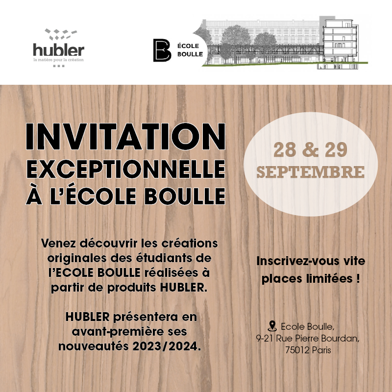 hubler_team's tweet photo. Hubler en partenariat avec l'Ecole @boulleparis vous invite à un évènement exceptionnel les 28 &amp; 29 Septembre 2023. Inscrivez-vous vite via le lien ci-dessous, places limitées ! https://t.co/yAaojfV3et https://t.co/6M2oSnxBMR