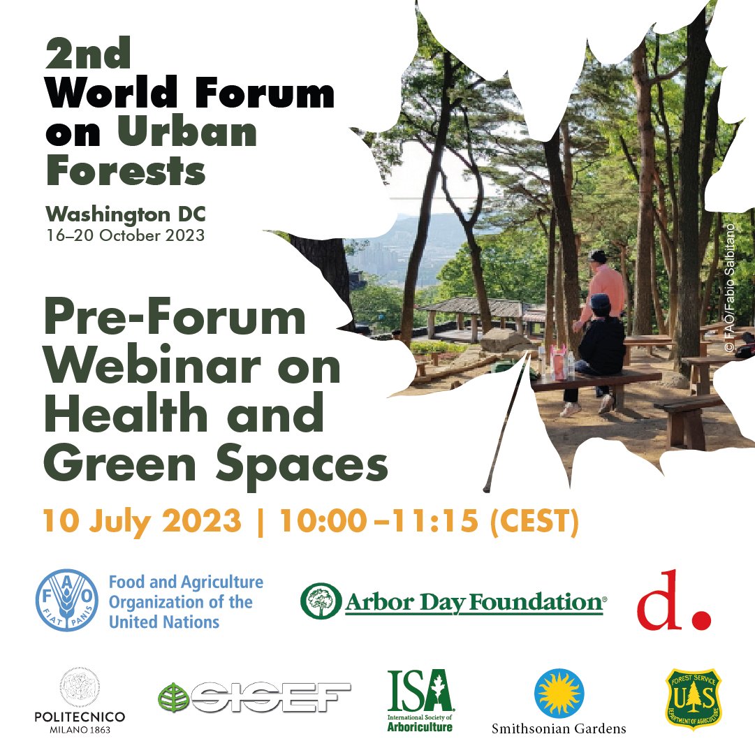 Join a World Forum on Urban Forests Pre-Forum Webinar! Health and Green Spaces 🗓️10 July 2023 10:00-11:15 (CEST) Keynote: @ProfAstellBurt Panel: @DrDeeptiAdlakha @AnaIsaRibeiro and @GregVann Register now 👉 bit.ly/46pTt8f   #WFUF2023 #GreenCities @arborday