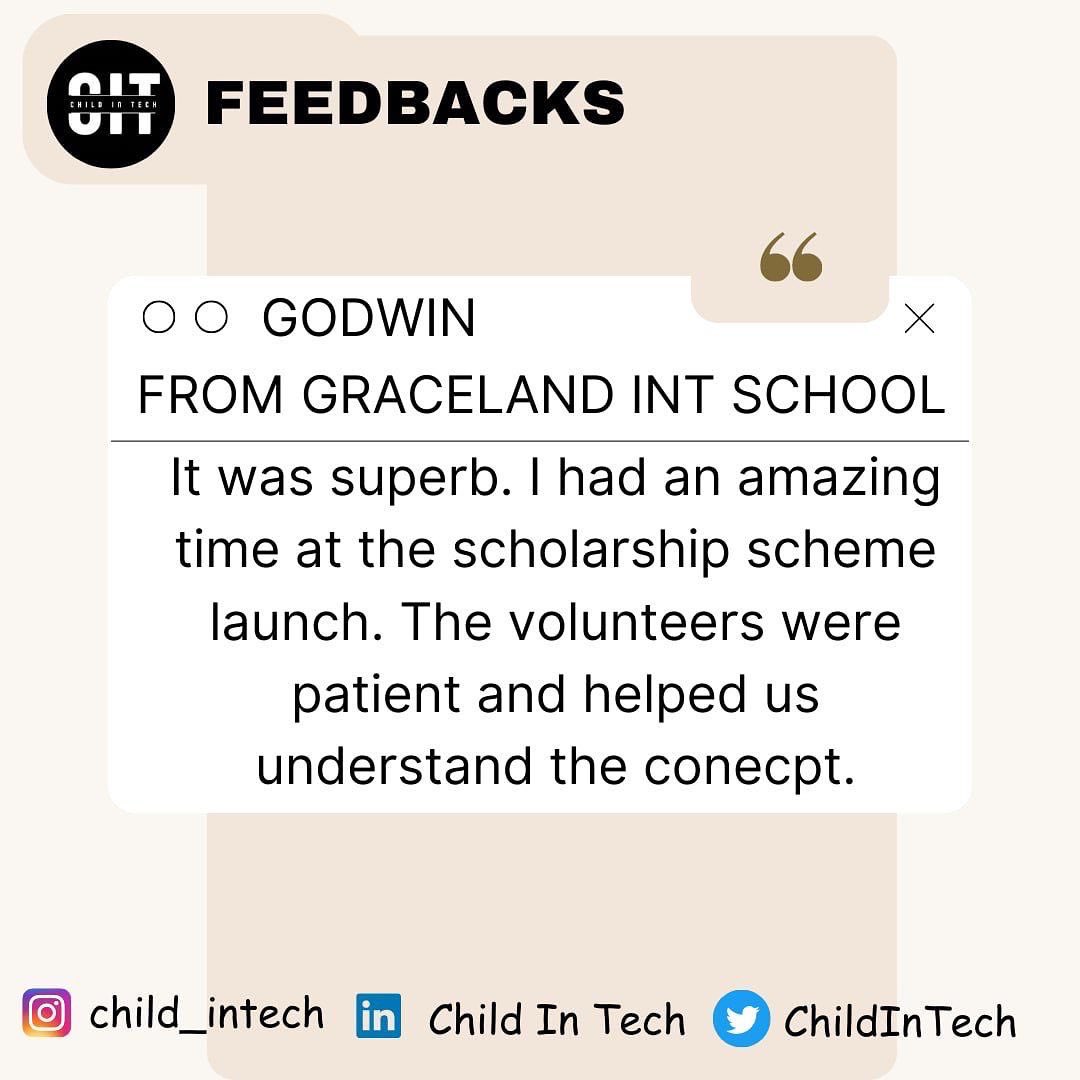 The children sent back very beautiful and heartwarming feedbacks. It’s so amazing to know that you’re impacting lives in the best way possible. And it is appreciated ❤️

Child-In-Tech will do more and more and more🔥

#childintech #tech #youngleaders #technology
