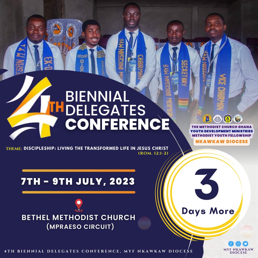 MyfNkawkaw's tweet photo. COUNTDOWN TO THE NKAWKAW  DIOCESAN MYF CONFERENCE IS ON….

0️⃣3️⃣DAYS MORE….

YOU CAN’T AFFORD TO MISS THIS!

#ProudMethodist
#ProudMYF https://t.co/hqXUpgQtu5