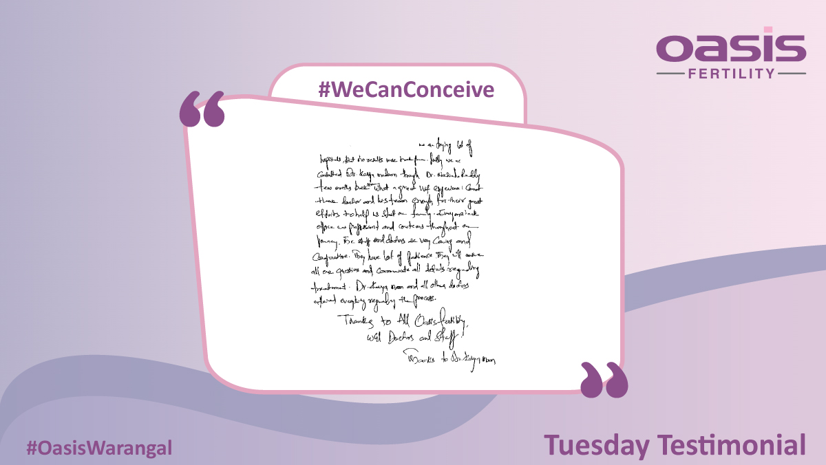We are very excited to share what our patrons have spoken about. We are honored to have played a small part in helping our patients build their families.

For more info:
Visit our website link in Bio
Call us on 7825850116
Write us at info@oasisindia.in

#patienttestimonials