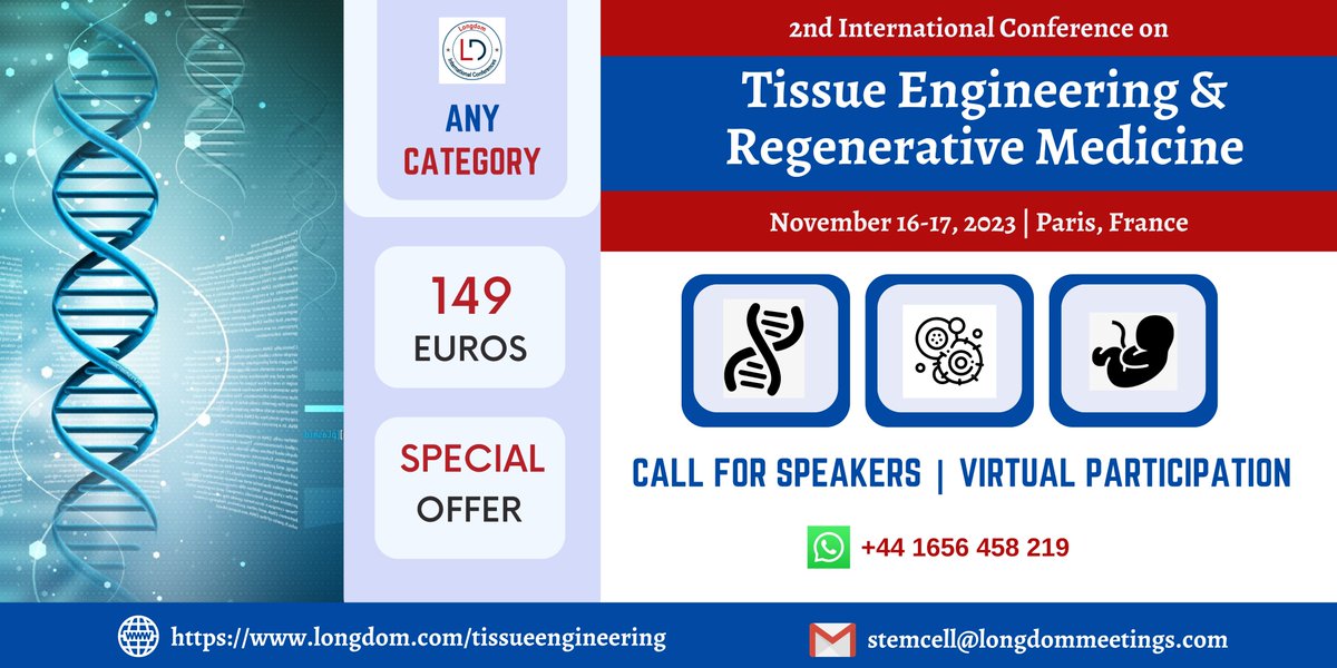 Longdom_Meet's tweet photo. #hurryup...!!! #limitedslots: Available at 149 euros.
Join our Event & Meet our experts at #Tissueengineering #Conference in #Paris, #France on Nov 16-17, 2023, #virtualparticipation
Submit your proposals at: https://t.co/6jtULySl1J
W: +44 1656 458 219
#stemcells #biology https://t.co/eEdtO7xiPN