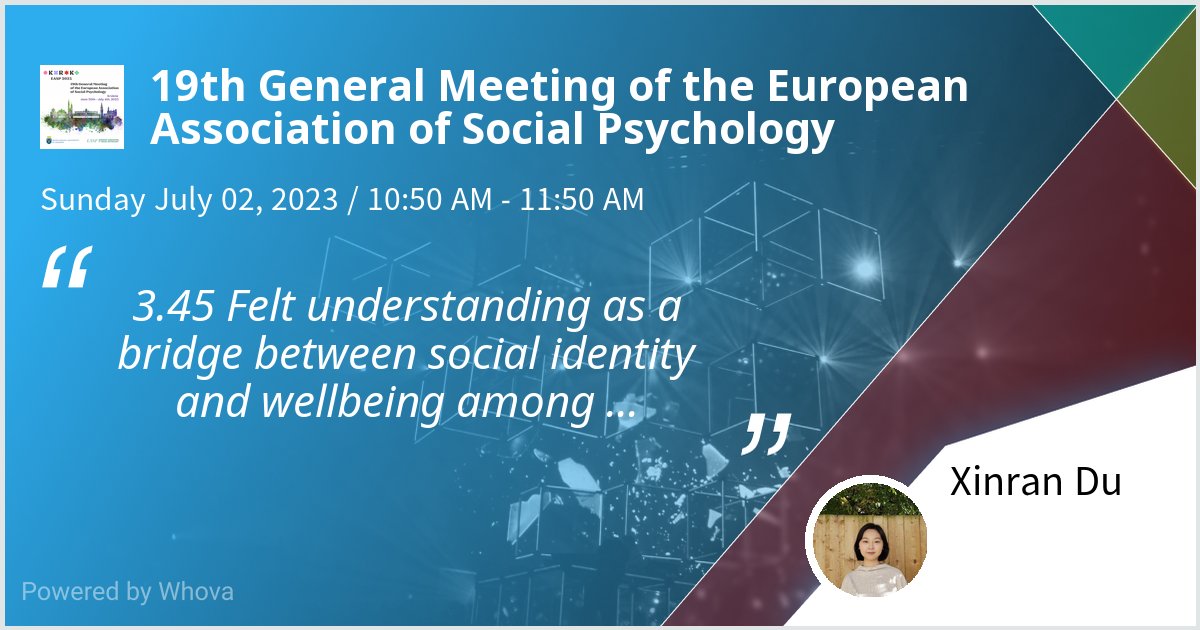 XinranDu's tweet photo. Presented my work at 19th EASP #easp2023krk on 'Felt understanding as a bridge between social identity and wellbeing among international students'. Thanks for all the feedback! This paper is in press, preprint can be found here https://t.co/e4IXH1IvGU https://t.co/xWZRdMn5h8