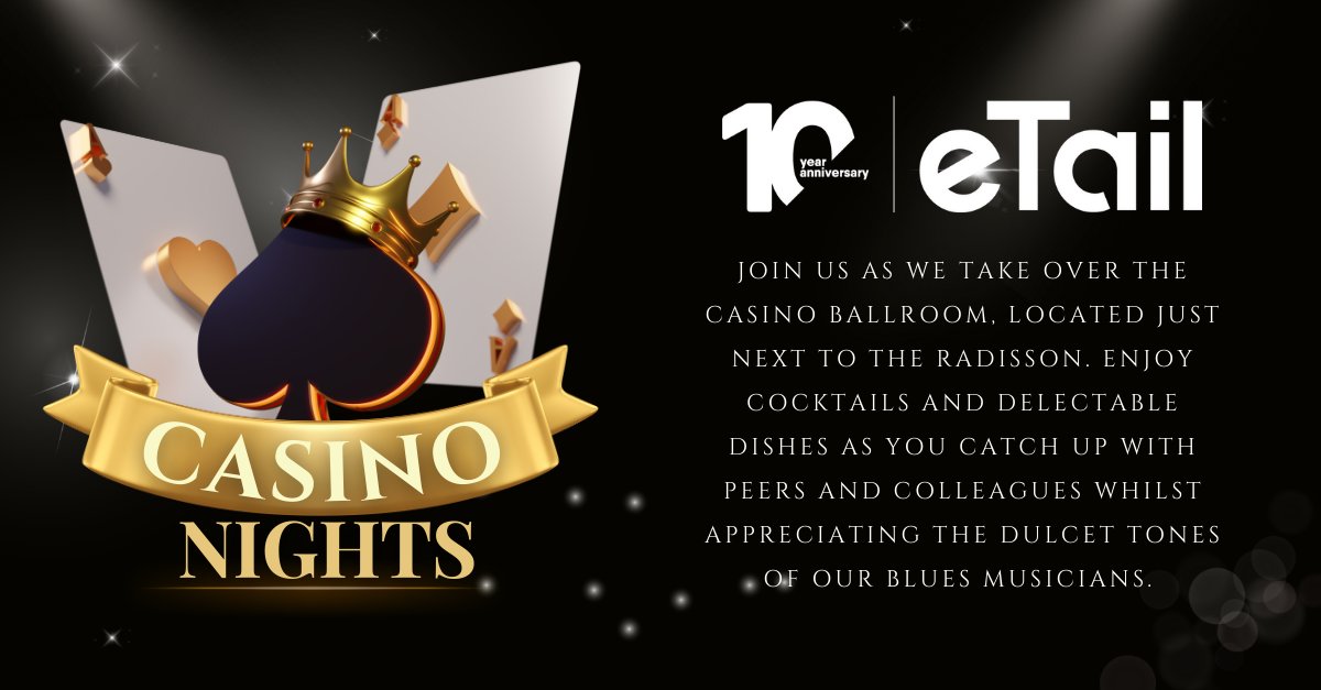 🍸Fancy a Martini shaken, not stirred?

💡Beyond just our insightful sessions at eTail Nordic, make sure to stick around for the evening! On the 10th October as we are taking over Denmark's largest casino, Casino Ballroom.

📣Find out more: bit.ly/3HWZQFB