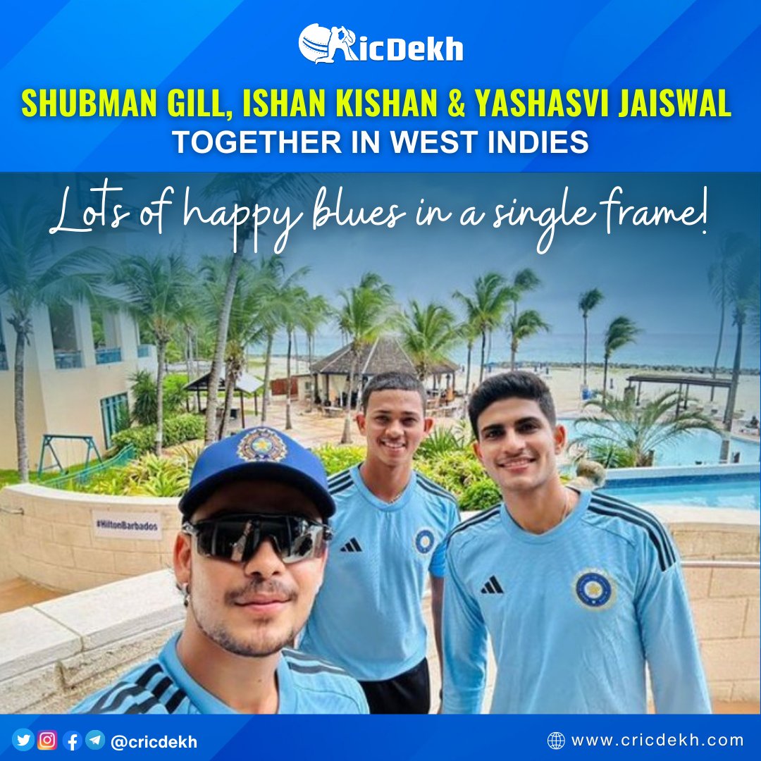cricdekh's tweet photo. Team India’s players, including Ishan Kishan, Shubman Gill, Yashasvi Jaiswal were spotted having fun in Barbados. India’s next-gen players  were in full glee mood.
#indiateam #WIvIND #yashasvijaiswal #ishankishan #shubmangill #SpiritOfCricket https://t.co/R5JZYd3H9T