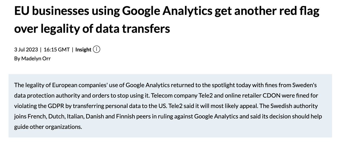 Another ruling in the EU against the use of Google Analytics. The Swedish DPA follows the lead of many  Member States from the last two years as debates on the legality EU-US data transfers continue.

Check it out ⬇️