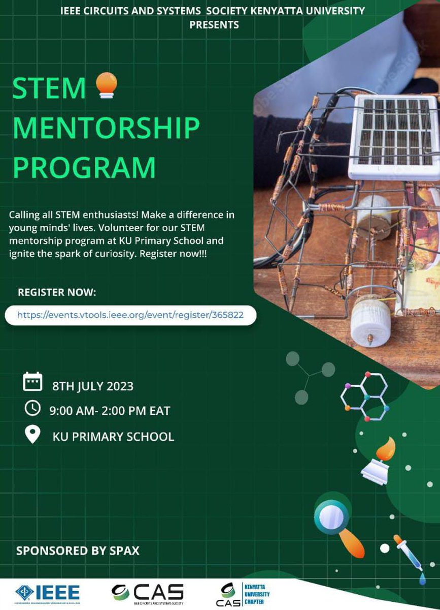 Join us this Saturday at KU Primary School for a STEM Mentorship Program.
Sharpen your mentoring skills while diving into hands-on sessions. 
There are only 20 slots so don't miss out‼
Register here:
events.vtools.ieee.org/event/register…