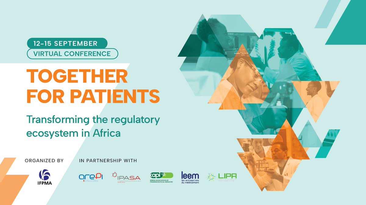 IFPMA's tweet photo. 🗓️Save the date!

On 12-15 Sept, join us at the 5th Africa Regulatory Conference, a 4-day virtual conference that brings together key stakeholders active in the regulatory field in #Africa🌍.

Registration &amp; info ➡️https://t.co/ynbMB5qrMa https://t.co/FFzNaPhRLt