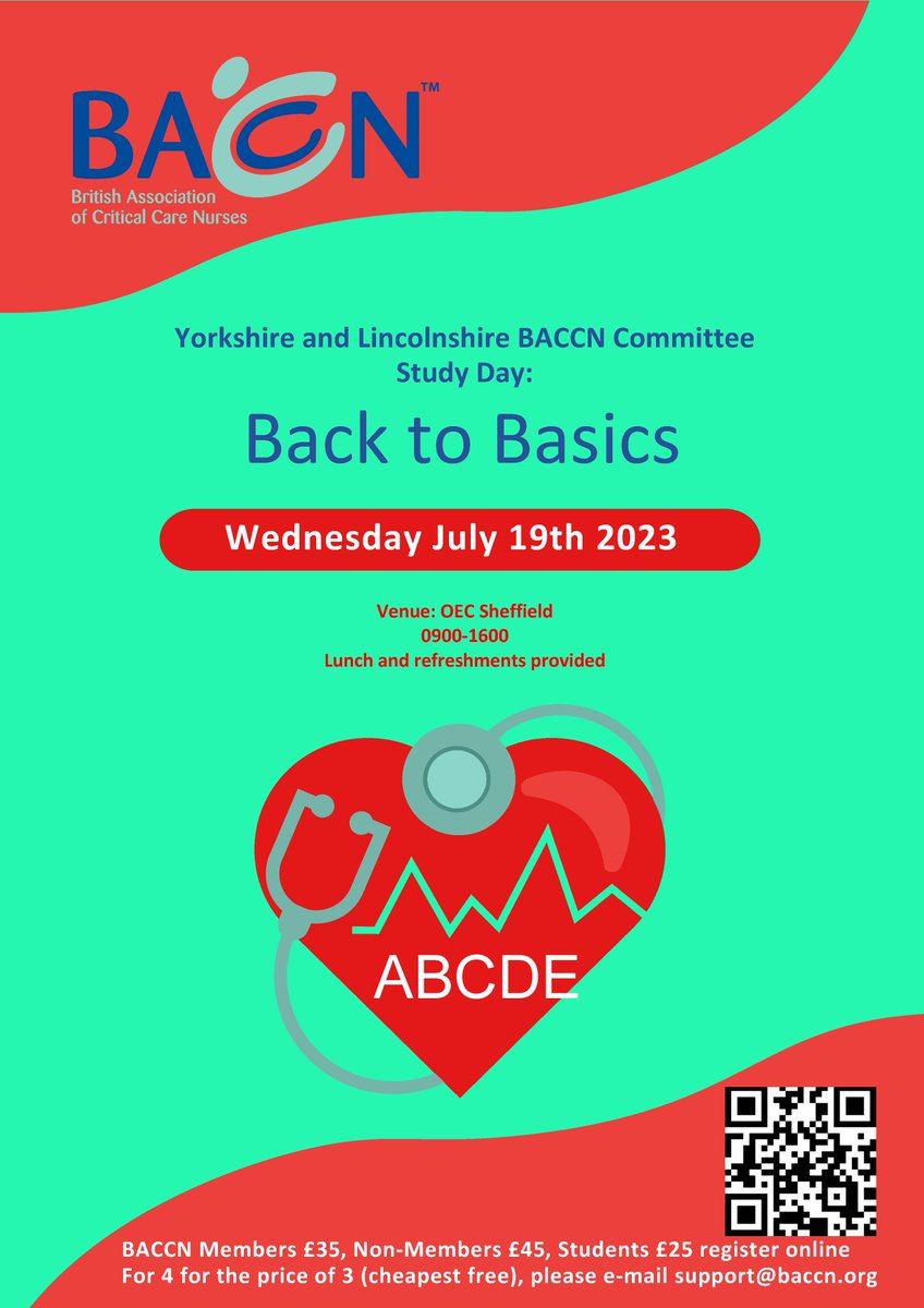 There are still places for the BACCN Yorkshire and Lincolnshire Region full day Study Day in Sheffield! 
5 CPD points will be awarded to attendees.  To see the full program and book go to baccn.org/meeting-bookin…