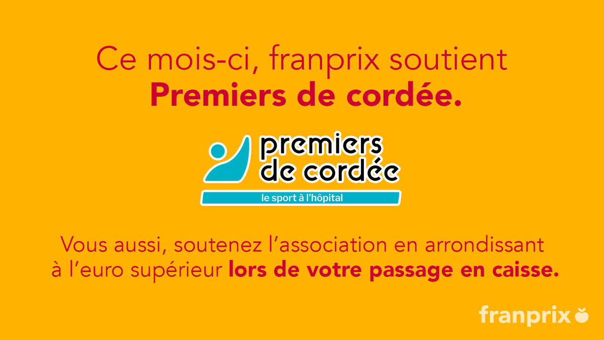 Franprix (@franprix) on Twitter photo Dès aujourd'hui, la campagne <a href="/l_arrondi/">L'ARRONDI</a> est disponible en caisse grâce à <a href="/microdon_fr/">microDON</a> et en faveur de <a href="/PremiersdCordee/">Premiers de Cordée</a> ! 
Tous les #dons récoltés durant cette période seront reversés à l'#association pour le #SportHopital pour les enfants malades. Dès aujourd'hui, la campagne <a href="/l_arrondi/">L'ARRONDI</a> est disponible en caisse grâce à <a href="/microdon_fr/">microDON</a> et en faveur de <a href="/PremiersdCordee/">Premiers de Cordée</a> ! 
Tous les #dons récoltés durant cette période seront reversés à l'#association pour le #SportHopital pour les enfants malades.