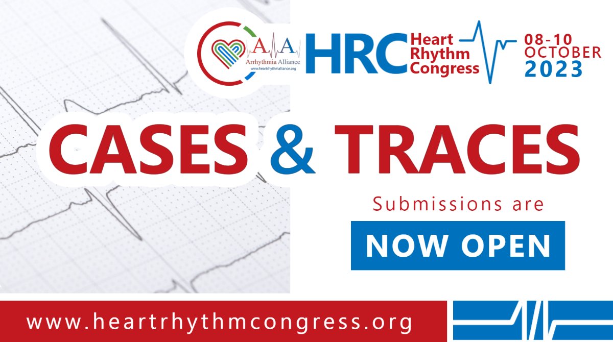 AtrialFibUK's tweet photo. Do you have a device, electrophysiology or other heart rhythm related case you would like to present LIVE at #HRC2023? Great news - Cases & Traces submissions are officially OPEN!
Submit today: https://t.co/1Yj1ocJpAm
@tcasl @heartrhythmcong #CasesandTraces #AFib #DetectAF https://t.co/Rh1P8dXGdC