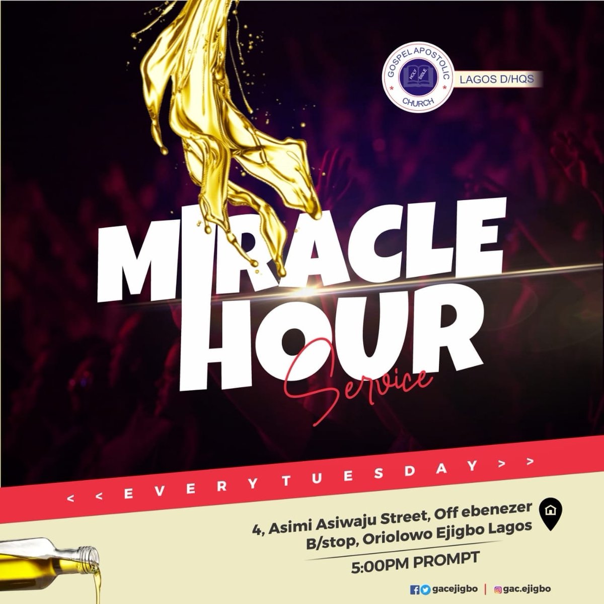 gacejigbo's tweet photo. All bondages, evil yokes, and problems are subdued by God only, who guarantees total liberation. Join us this evening for the Miracle Hour Service by 5pm prompt.
#MiracleHour
#TuesdayService
#Gac_EjigboServi https://t.co/V6Xf2VFyZi