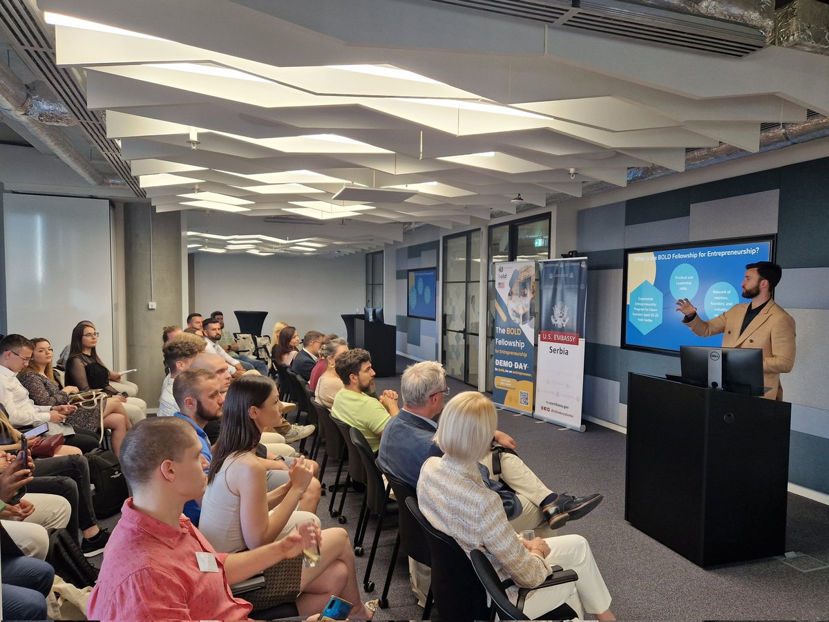 NinaCapric's tweet photo. Thank you to @Network2020 and @USEmbassySerbia for the privilege of hosting Demo Day at #NCRSerbia's Belgrade Campus during which BOLD fellows, young people who are just starting their entrepreneurial journey, pitched their ideas and business plans to key stakeholders. #NCRlife https://t.co/qk1ejLme8s