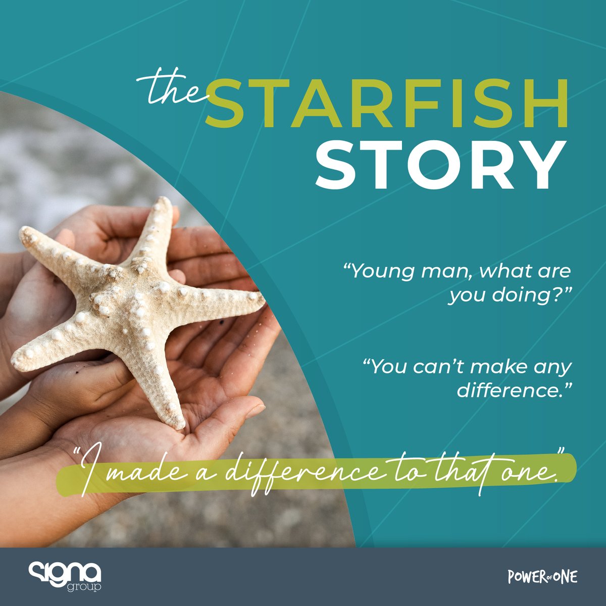 Signa_Group_'s tweet photo. There's a beautiful story that perfectly illustrates the incredible power of helping others called the ‘ Starfish Story’ and it goes like this:

Read the full post: https://t.co/DASMgvCulp

#PowerOfOne #Africa #WorkingFuture #CommunityImpact #MakingADifference #ActsOfKindness https://t.co/F6kogzVyXe