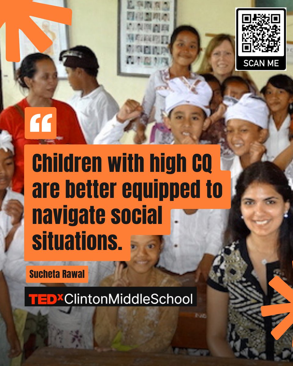 GoEatGive's tweet photo. "Children with high CQ are better equipped to navigate social situations." - Sucheta Rawal during the TEDxClinton Middle School

WATCH FULL VIDEO HERE: https://t.co/HWm8gZqxF7 (Or scan the QR Code below)

TEDx #TEDx #culturalintelligence #suchetarawal #culture #diversity #travel https://t.co/Jmb1VD7XBd