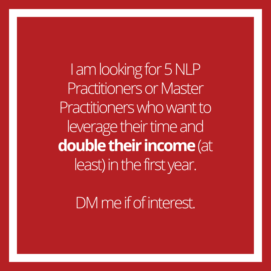 QFS_NLPTraining's tweet image. ✋ Do you want to set up your own NLP Training Institute?

Between now and 10th July, I am looking for 5 NLP Practitioners or Master Practitioners who want to leverage their time and double their income (at least) in the first year.

DM for info.

#nlpmaster #nlptrainerstraining