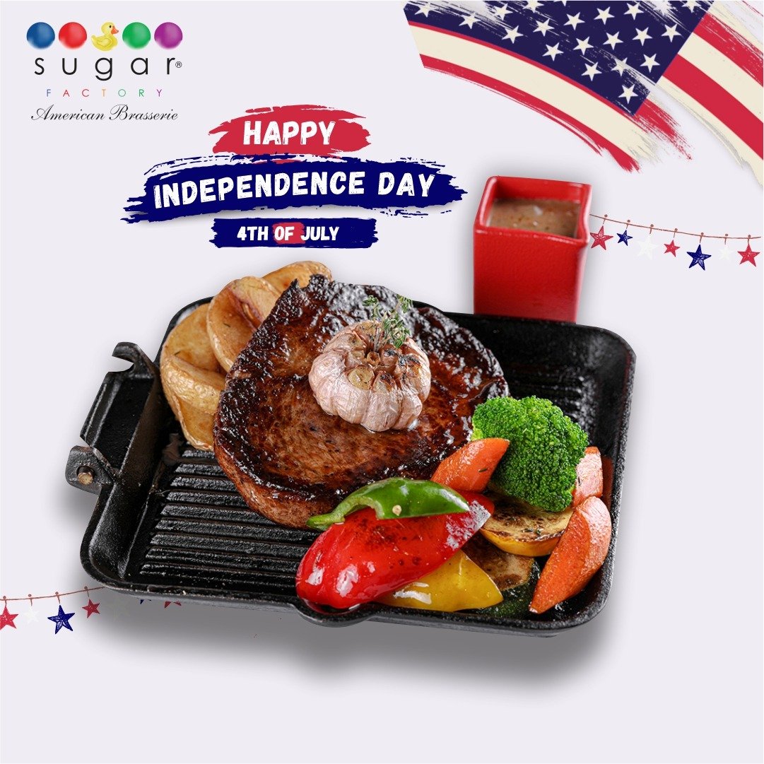 sugarfactoryuae's tweet photo. Join us as we celebrate US Independence Day with a feast of classic American flavors. 🇺🇸 Indulge in our scrumptious dishes and experience a taste of America right here in the UAE. Happy 4th of July!

#usindependenceday #tasteofamerica #uaelife #sugarfactory #sugarfactoryuae https://t.co/dLFwowCi4c