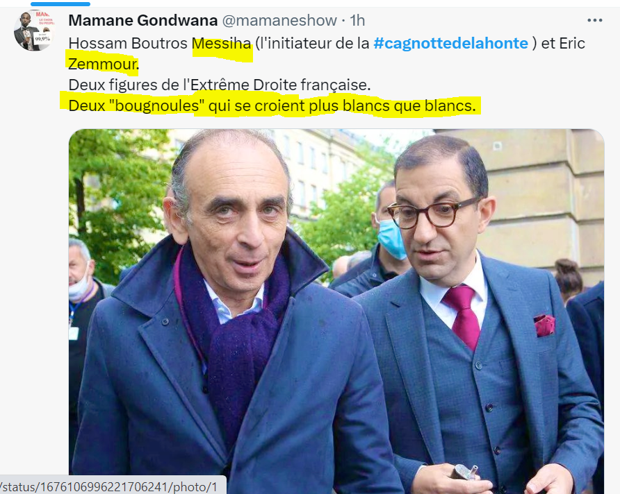 CWeillRaynal's tweet photo. Démasqué, "l'humoriste" de @RFI  Mamane Gondwana vient de supprimer son tweet raciste. Je rediffuse sa capture d'écran afin que chacun puisse en juger par lui-même. https://t.co/nSs8GNdS4w