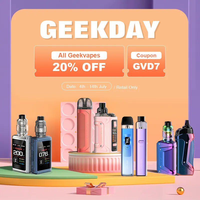 HealthCabin's tweet image. 🌈🌈
🔝🎉Healthcabin - July GEEKDAY 2023💯

🎊❗️All Geekvapes 20% OFF: GVD7
✅Retail Only
..
Date: 4th - 14th July, 2023📆
&amp;gt;
More Details:👇
healthcabin.net/blog/july-geek…
Shop:👇
healthcabin.net/geekvape/
&amp;gt;
#julygeekday #julygeekday2023 #geekvape #promotion #healthcabin #vapewholesale